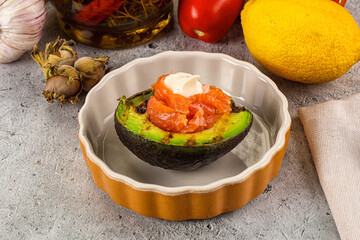 Whole grilled avocado with salmon