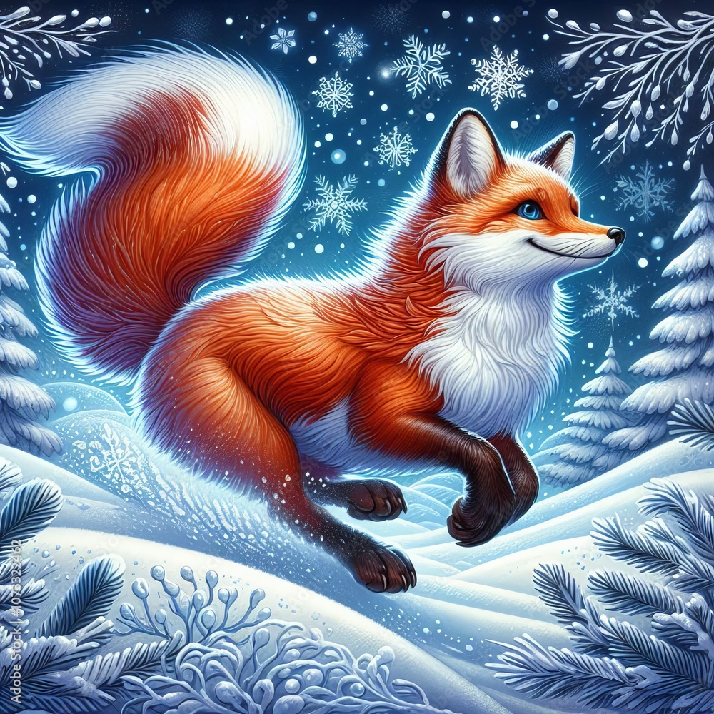 Poster frosty fox a cunning and agile fox running through the snow with