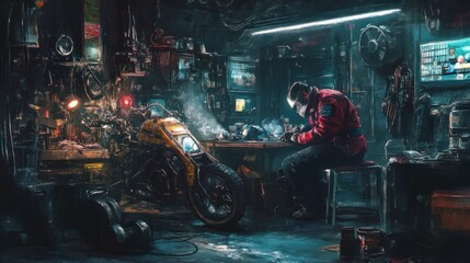 Cyberpunk Motorcycle Garage