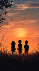 Fototapeta premium children day background kids silhouette happy and playing