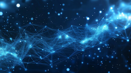 Fototapeta premium Abstract blue technology communication vector background featuring dynamic digital lines and glowing nodes, 