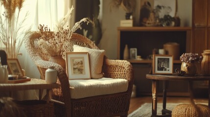 Cozy Living Room with Wicker Chair