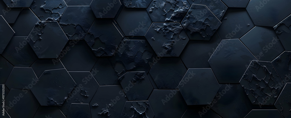 Poster 3D render of a dark grey abstract background with a hexagonal pattern
