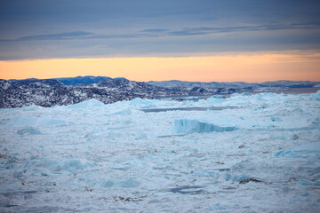 Icebergs and frigid scenery in Greenland, Arctic