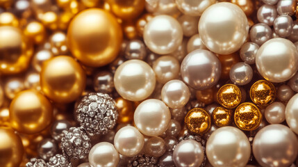 3D various pearls golden and silver jewellery fashion elegant luxury background