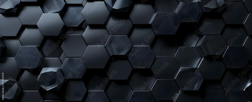 Poster 3d render of a dark grey abstract background with a hexagonal pattern