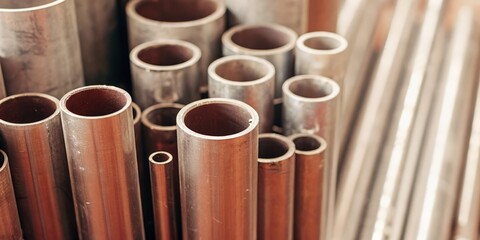 Stack of Copper Pipes with Industrial Look