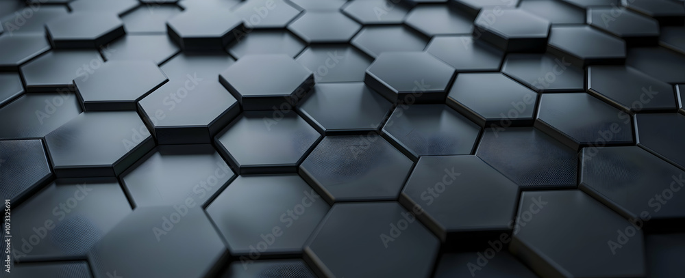 Poster 3d render of a dark grey abstract background with a hexagonal pattern