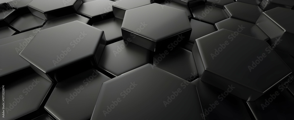 Poster 3d render of a dark grey abstract background with a hexagonal pattern