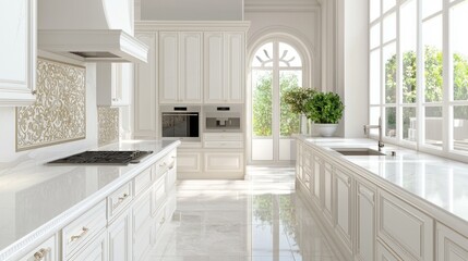 Fototapeta premium Modern Spanish Kitchen with Sleek Countertops and Decorative Tile Accents