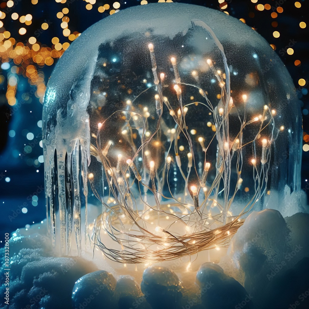 Poster light strings encased in ice