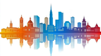 Obraz premium Helsinki skyline silhouette with reflection on water. Landscape of Helsinki, Finland in vector illustration showcasing the city's iconic architecture and urban skyline at dusk or dawn