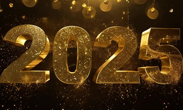 Happy New Year 2025 Golden Lights Background in Slow Motion