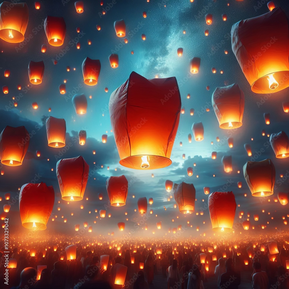 Poster memory lanterns lanterns floating in the sky each one holding a