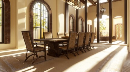 Fototapeta premium Elegant Fusion of Modern and Traditional Spanish Dining Room Design with Stylish DÃ©cor Elements