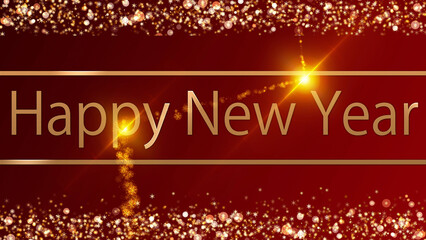 Naklejka premium Happy New Year in sparkling gold with stars and snowflakes, set against a beautiful background 