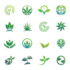 Set leaf logo design creative concept Premium Vector