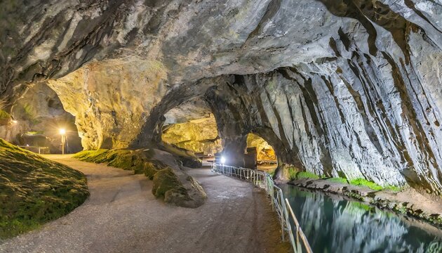 Majestic Hoellengrotten caves in Baar in Switzerland. Baar, Switzerland, April 29, 2023 Incredible fascinating rock formation inside the Hoellengrotten cave
