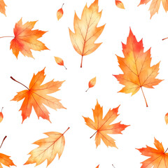 Obraz premium Watercolor seamless pattern with autumn yellow leaves.