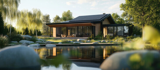 Obraz premium Single family home with photovoltaik system on the roof