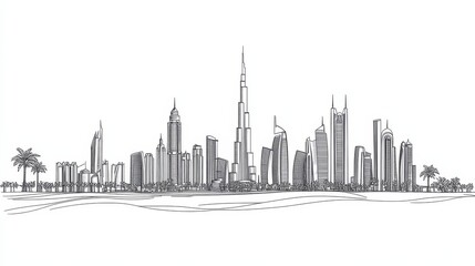 Naklejka premium Stylish single line design representing Dubai's landmarks.