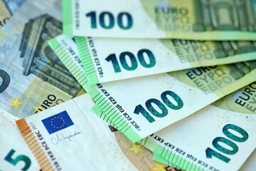 Many real european euro banknotes in big pile