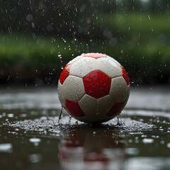 Fototapeta premium Wet soccer ball for training 