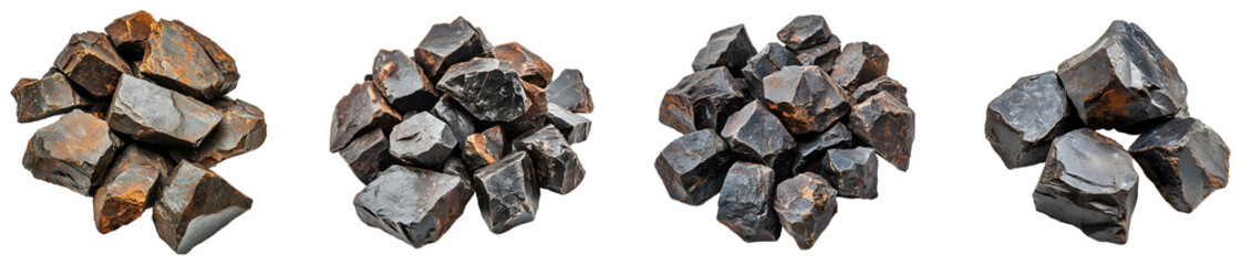 Piles of natural iron ore isolated on transparent background