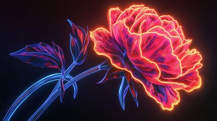 Fototapeta premium Neon Flower Illustration: Glowing Petals and Vivid Colors
