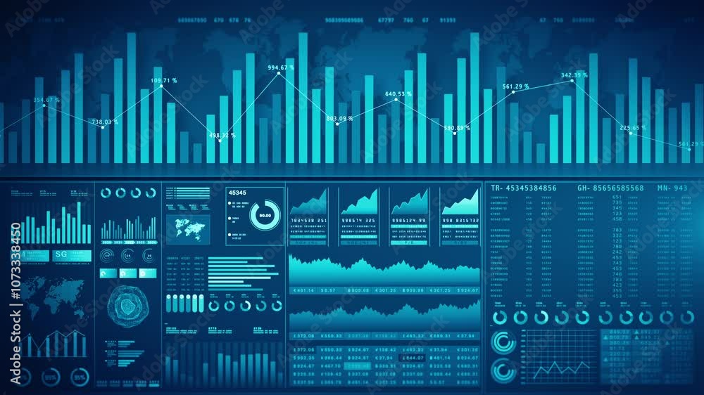 Poster data analysis investment dashboard with bar charts, line graphs, and metrics. perfect for business i