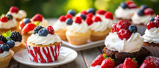 Celebrate united states independence day with delicious patriotic desserts on a picnic table