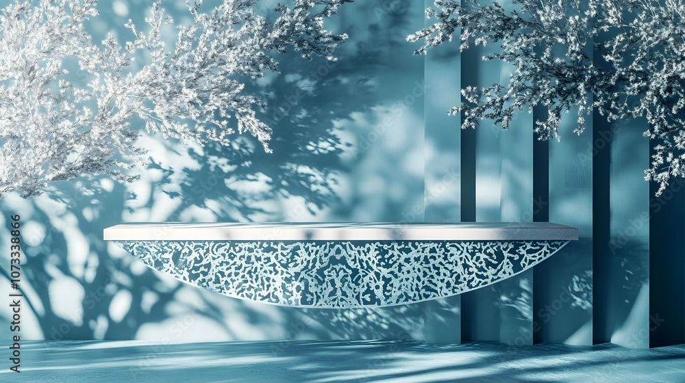 Poster Winter Minimalist Product Display with Snowy Branches and Blue Background