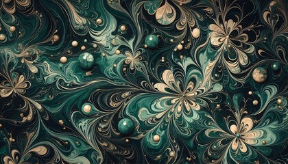 Deep emerald green texture floral marble pattern