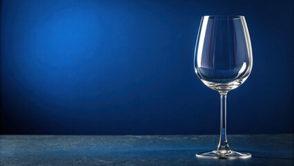 Empty wine glass on a dark blue background, a simple yet elegant still life composition.