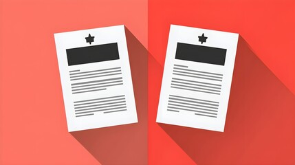 Two Blank White Papers With Stars On Red Background