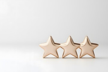 Three golden stars on a white background &ndash; Symbolising excellence, achievement, and elegance with a simple, yet striking design
