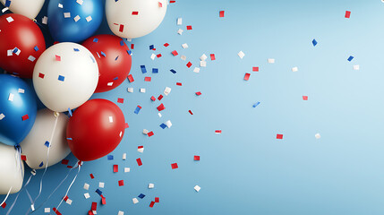 Celebrate united states independence day with red white and blue balloons and confetti