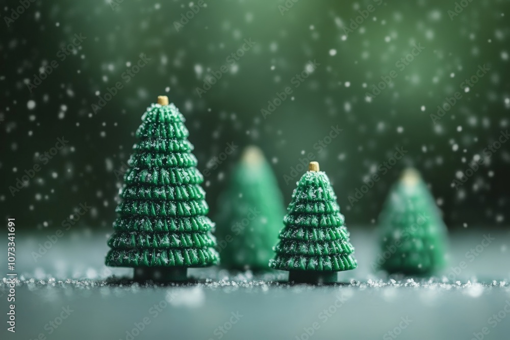 Aufkleber snowy christmas trees in a dark background with snowflakes adding a serene and magical winter scene 