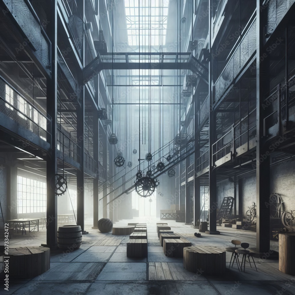 Poster warehouse or industrial space creating a unique and edgy atmosph