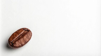 A solitary coffee bean rests on a pristine white surface, its rich brown hue standing out against the minimalist backdrop.