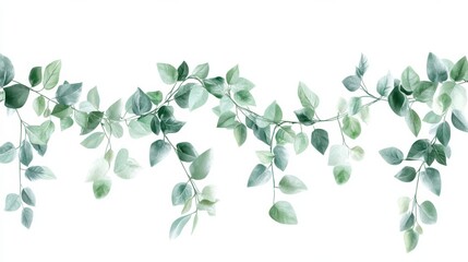Watercolor Green Leaves Pattern - Botanical Art Print
