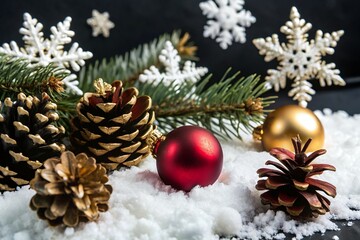 Obraz premium christmas decoration with cones, interior christmas. magic glowing tree.