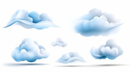 Clouds illustration set, blue grainy gradient cloud shapes, isolated weather design elements