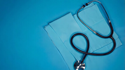 Medical Stethoscope on Blue Background - Healthcare and Medical Equipment Concept, stethoscope, healthcare, doctor, blue background.