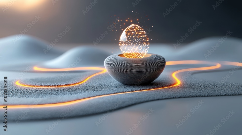 Poster abstract representation of creativity and innovation featuring a glowing orb surrounded by a unique 