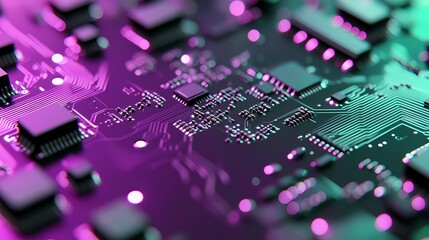 Obraz premium Abstract circuitry network displayed in microchip pattern, forming a tech-related texture suitable for advertisements, posters, and digital designs