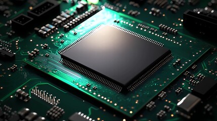 Abstract circuitry network displayed in microchip pattern, forming a tech-related texture suitable for advertisements, posters, and digital designs