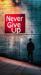 Inspiring motivational text Never Give Up, bright colors background