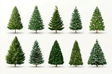 Obraz premium Display of artificial Christmas trees in various sizes showcasing a range of holiday decor options in a bright indoor setting