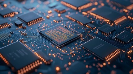 Obraz premium Microchip and circuit texture, forming a dense, intricate abstract pattern for backgrounds, tech displays, and industry-related promotional visuals